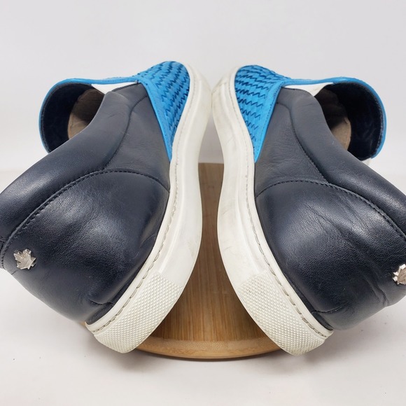 Dsquared2‎ Shoes Mens 45 Blue Woven Black Leather Slip On Casual Sneaker - Picture 9 of 15